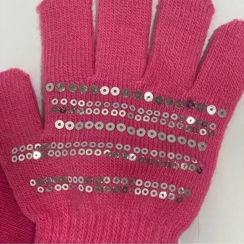 Pink Silver Sequins Winter Gloves